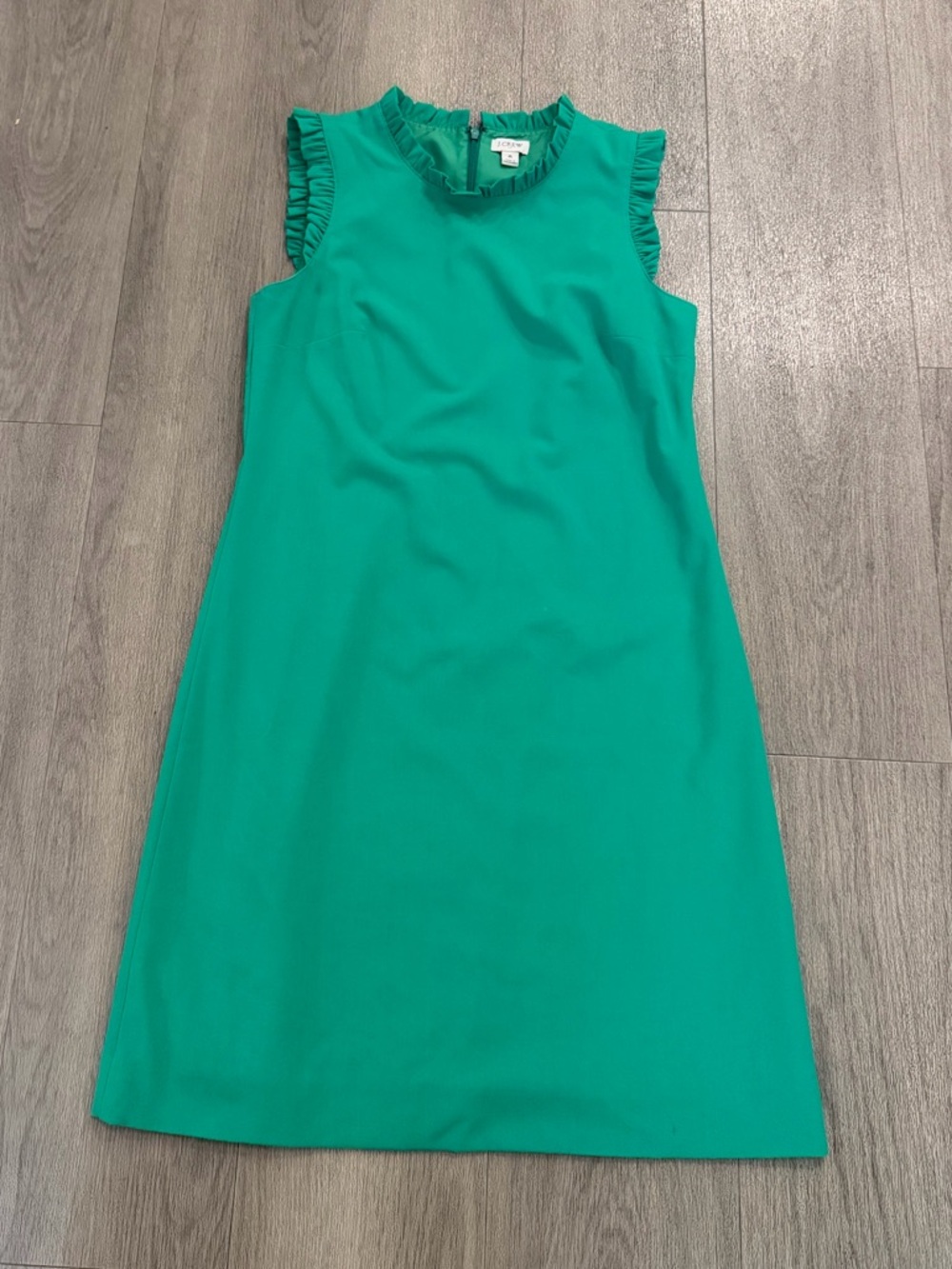 J. Crew Sleeveless Ruffle-Trim Green Shift Dress